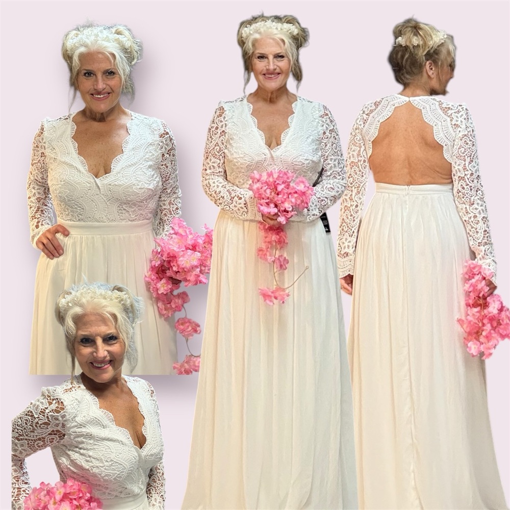 Elegant Lace Long Sleeve Cream/White Dress